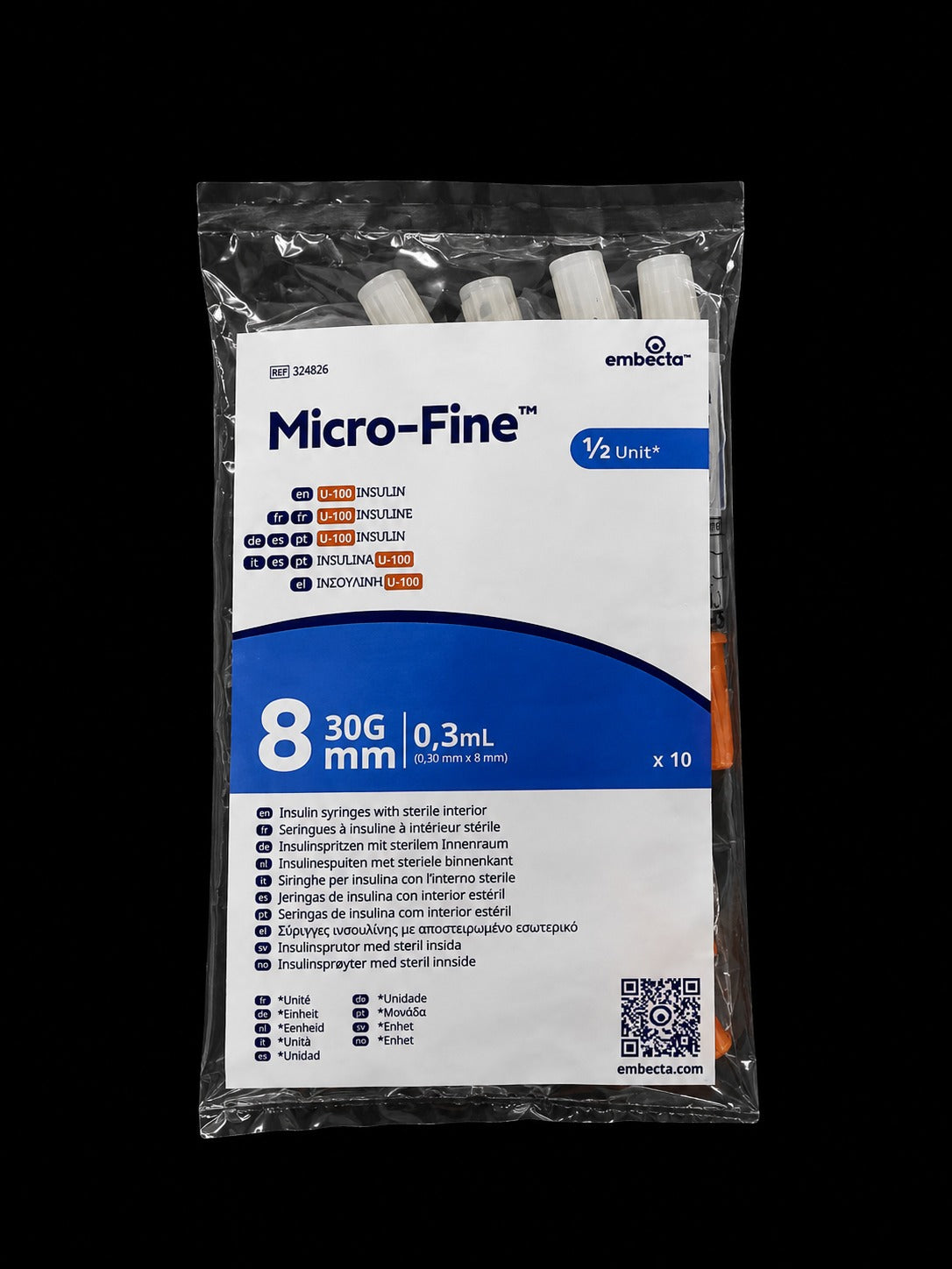 Embecta Micro-Fine insulinespuit U-100 – 0,3 ml – 30G × 8 mm – 10 stuks
